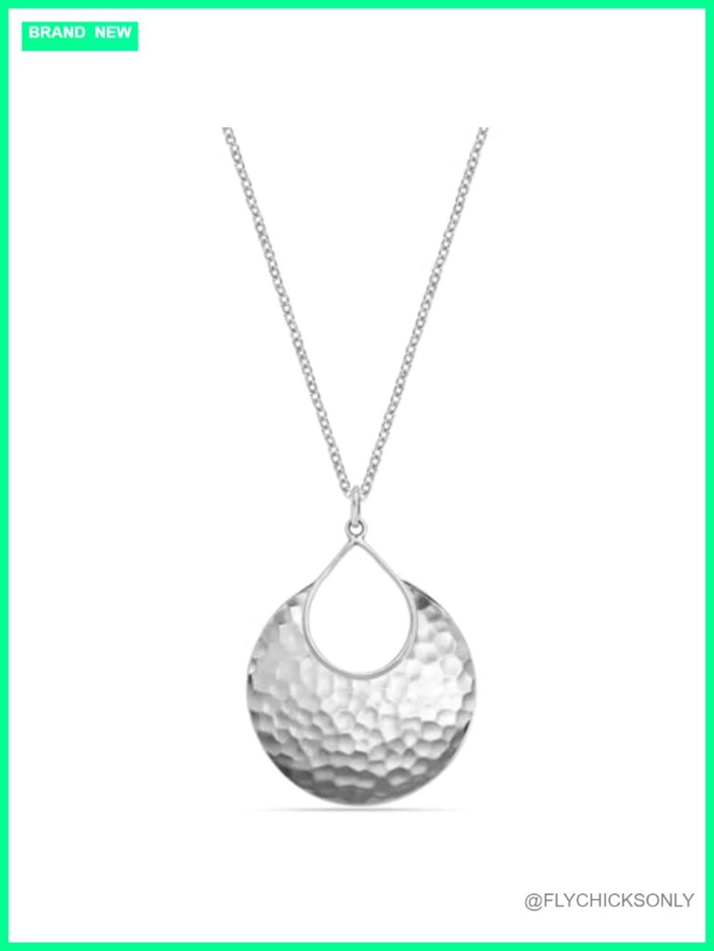 925 Sterling Silver Hammered Texture Pendant Necklace 30 Inch Adjustable Chain